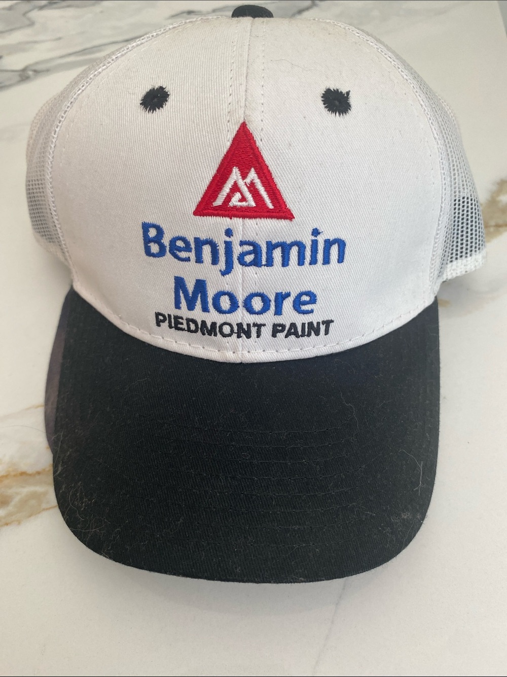 Benjamin Moore Branded Mesh Trucker Hat in White and Black